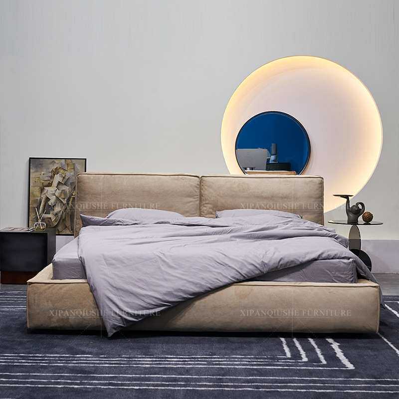 意大利磨砂科技布艺床主卧1.8米双人大床简约现代轻奢设计师婚床