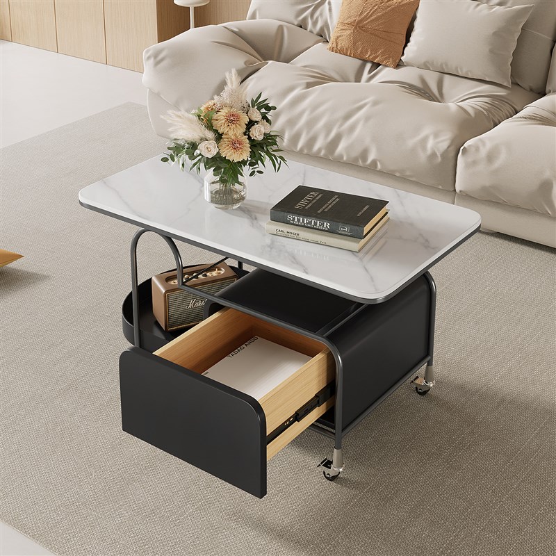 新款岩板可移动茶几长方形带轮子小茶桌I客厅家用阳台简约沙发边
