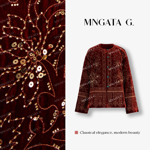 MNGATA G./曼加塔【刺绣·赤霞】桑蚕丝新中式中国风秋冬外套