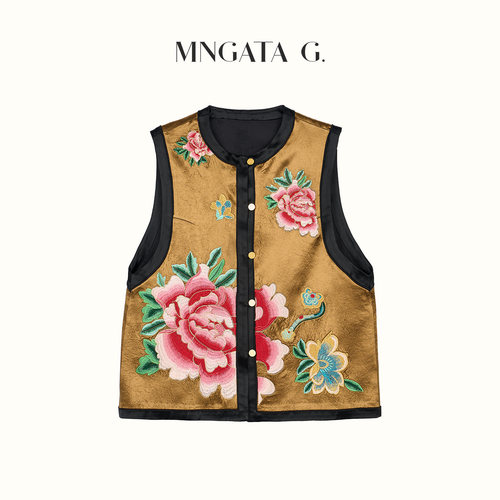 MNGATA G./曼加塔【盘金手推绣·栀子春】新中式风刺绣坎肩马甲