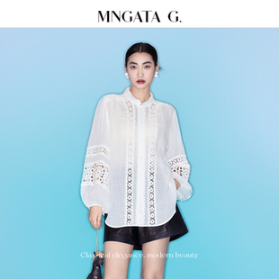 MNGATA G./曼加塔【白芷】苎麻镂空新中式中国风穿搭休闲上衣