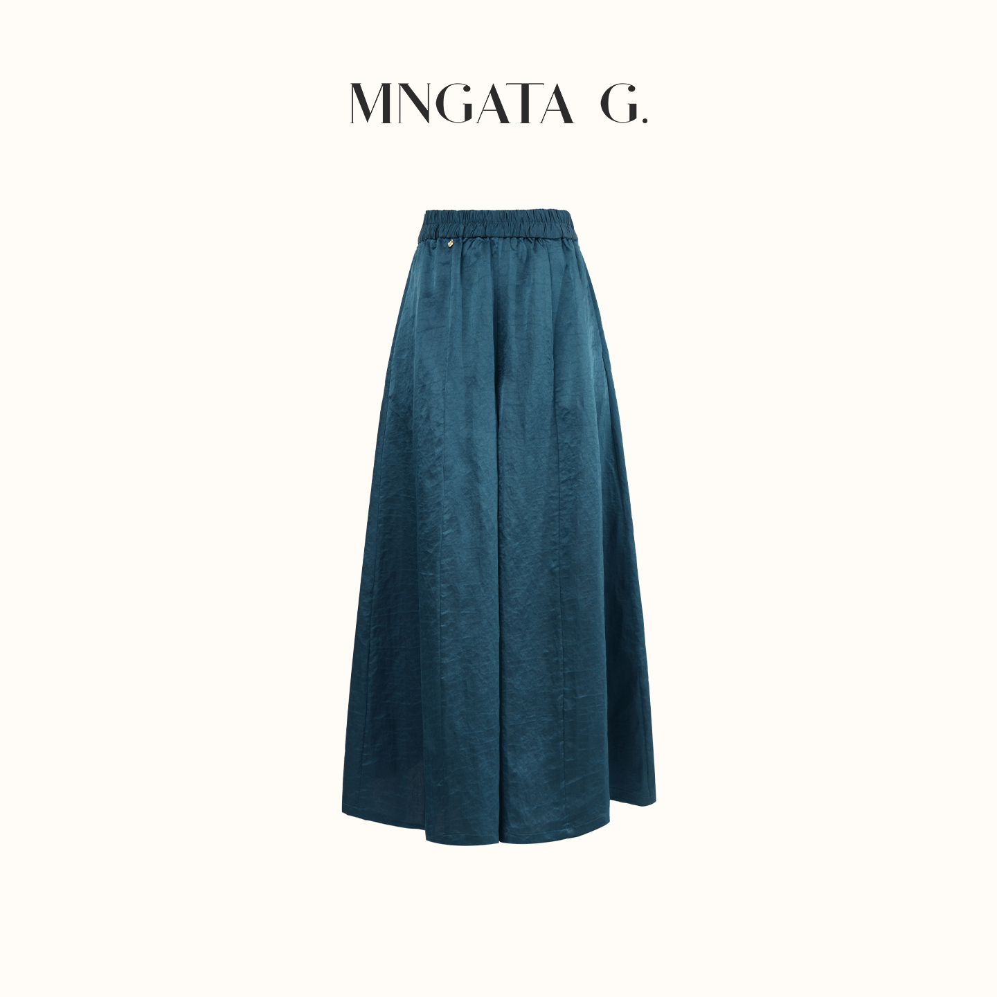MNGATA G./曼加塔【香云纱·孔雀蓝】±25姆米轻中式松紧腰长裤