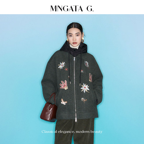 MNGATA G./曼加塔【白鹅绒·拂花青】绵羊毛新中式国风外套
