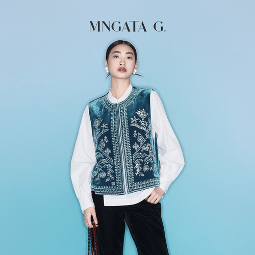 MNGATA G./曼加塔【黎绣·真丝银蓝】新中式中国风真丝马甲