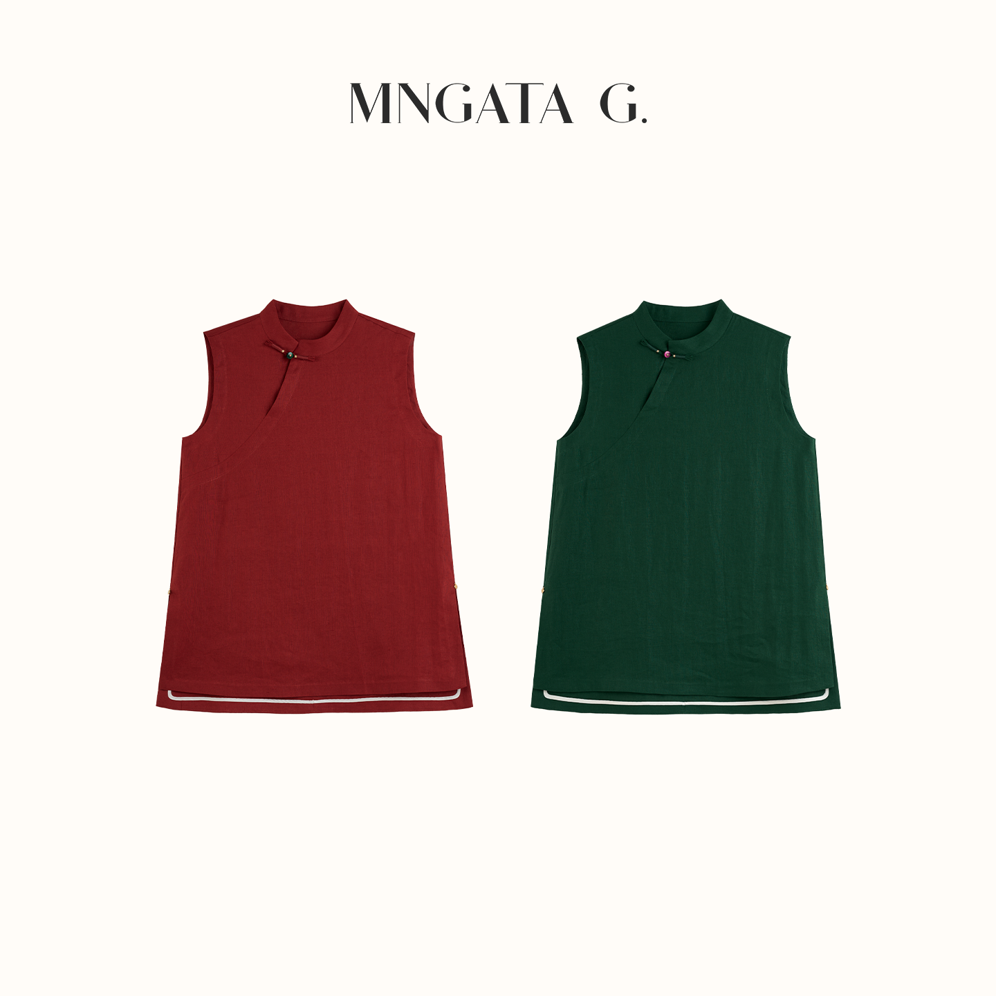 MNGATA G./曼加塔【亚麻·樱红柳绿】夏日新中式风旗袍裙