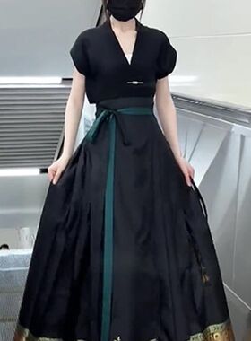 宽松大码胖mm300斤新中式国风女装宋制马面裙夏季改良汉服两件套