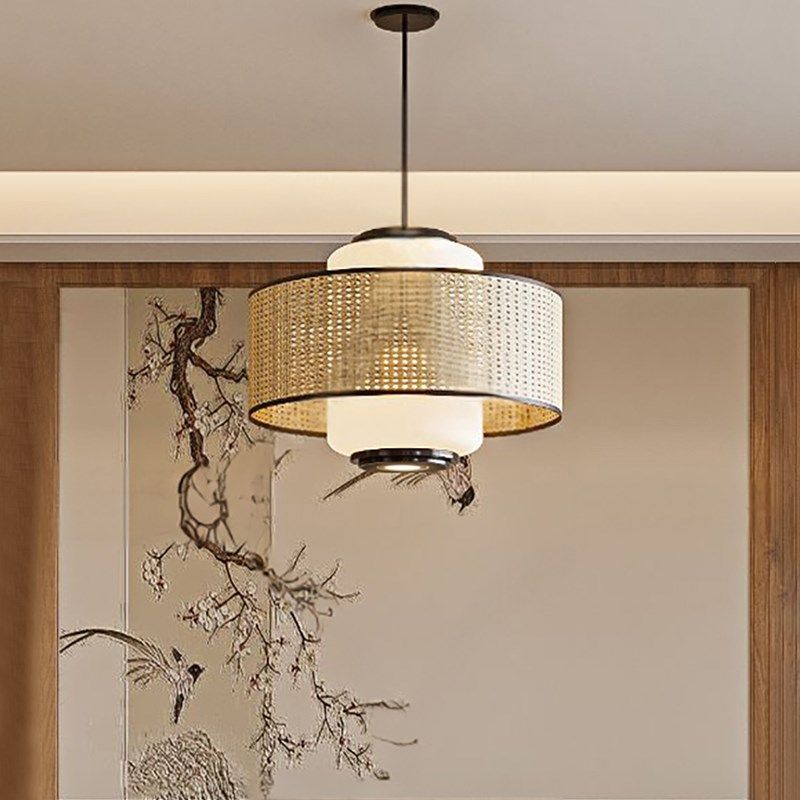 饭店吊灯带射灯中式田园餐馆火锅店卡座包间日式餐厅茶室藤编灯具,家装灯饰光源,餐厅吊灯,淘宝优惠券,粉丝福利购,淘宝优惠卷