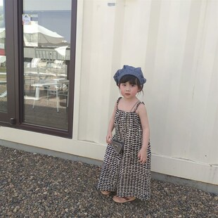 2024夏款韩版童装女童吊带阔腿连身衣女宝波浪纹背带宽松连体长裤