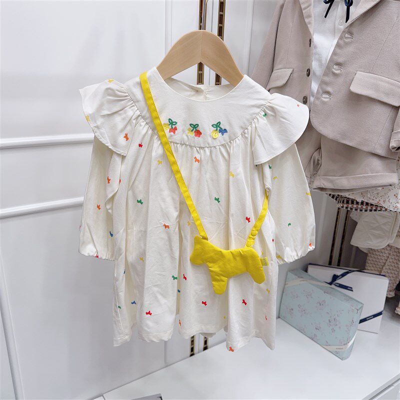 韩国童装 25春新款女童甜美刺绣彩色小马长袖连衣裙短裤三件套装