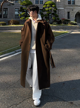 毛呢大衣男士秋冬新款加绒加厚风衣宽松过膝长版休闲潮流呢子外套