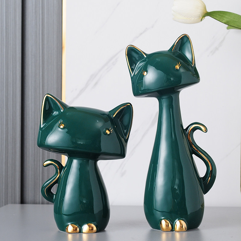简约创意猫咪动物陶瓷小摆件现代酒柜电视柜家居装饰品卡通工艺品
