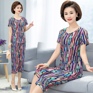 休闲中老年套装 两件套女30 50岁妈妈大码 夏季 T恤衫 时尚 女装 新款