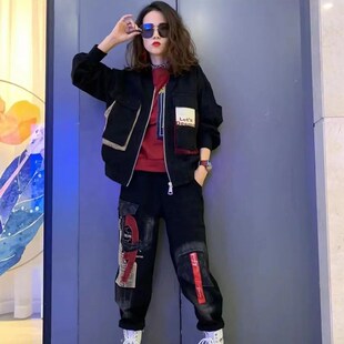 女套装 欧货2024春季 气质显瘦牛仔外套配休闲宽松哈伦裤 长袖 潮 新款