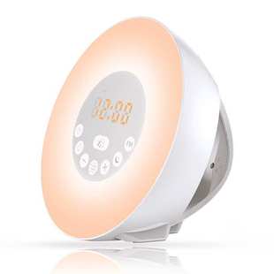 创意日出闹钟唤醒灯智能七彩变色台灯 多功能LED数字显示屏起床灯