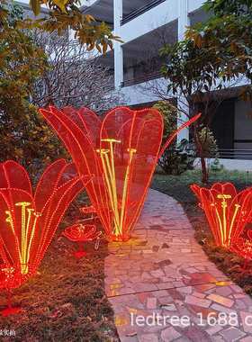 高2.2 宽2.2米红色梅花造型灯户外LED发光铁艺梅花造型美陈布置灯