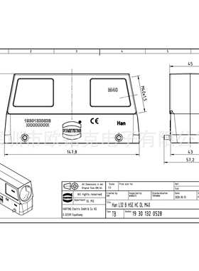 HARTING浩亭19301320528哈丁Han B矩形连接器L32 B高结构上壳