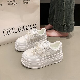 松糕小白鞋女夏季薄款2025年新款网面透气配裙子板鞋厚底增高女鞋