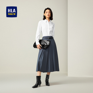HLA/海澜之家商务通勤长袖正装衬衫春秋新翻领气质面试白衬衣女装