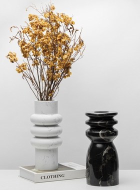 简约现代创意大理石圆柱花瓶花器软装客厅茶几餐桌黑白家居装饰品
