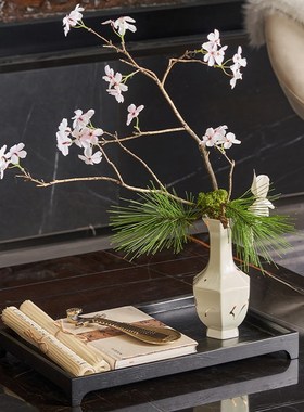 样板间新中式客厅茶几托盘摆件组合复古宋式美学软装套装家居饰品