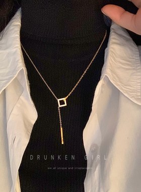 流苏几何吊坠项链女秋冬轻奢小众高级感气质毛衣链搭配打底衫配饰