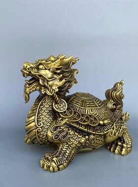纯铜龙龟摆件八卦龙头龟霸下神兽火焰龙龟嘴含金钱直头龙龟祝寿品