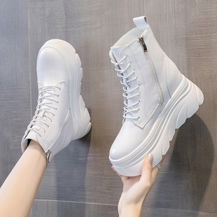 厚底英伦风马丁靴女秋季 内增高9cm小个子休闲短靴子百搭 2023新款