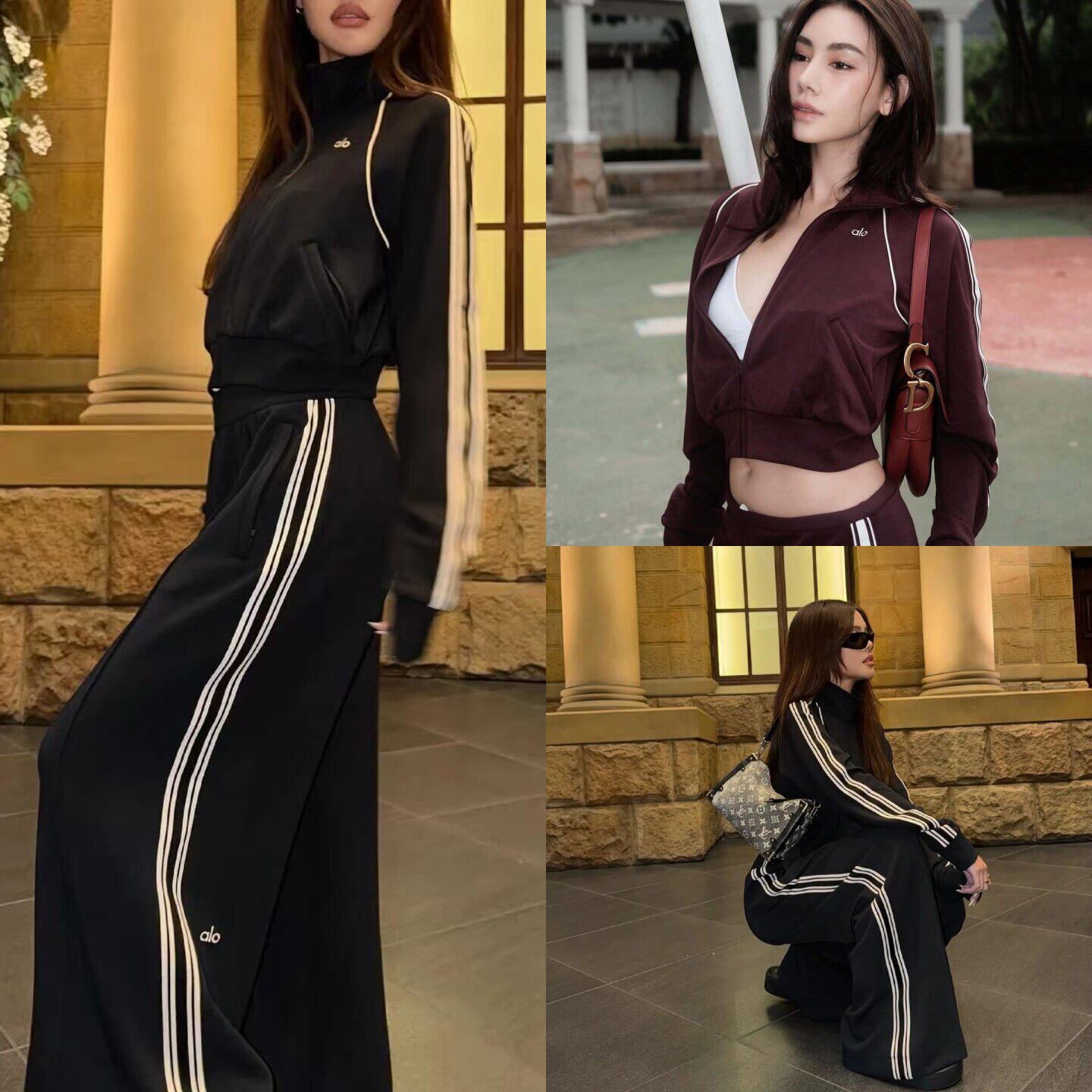直邮代购立领瑜伽运动校园风上衣外套夹克长裤休闲时尚套装 女图片