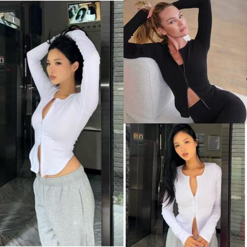 直邮代购ALO运动瑜伽修身针织衫双拉链V领外套开衫长袖辣妹上衣女