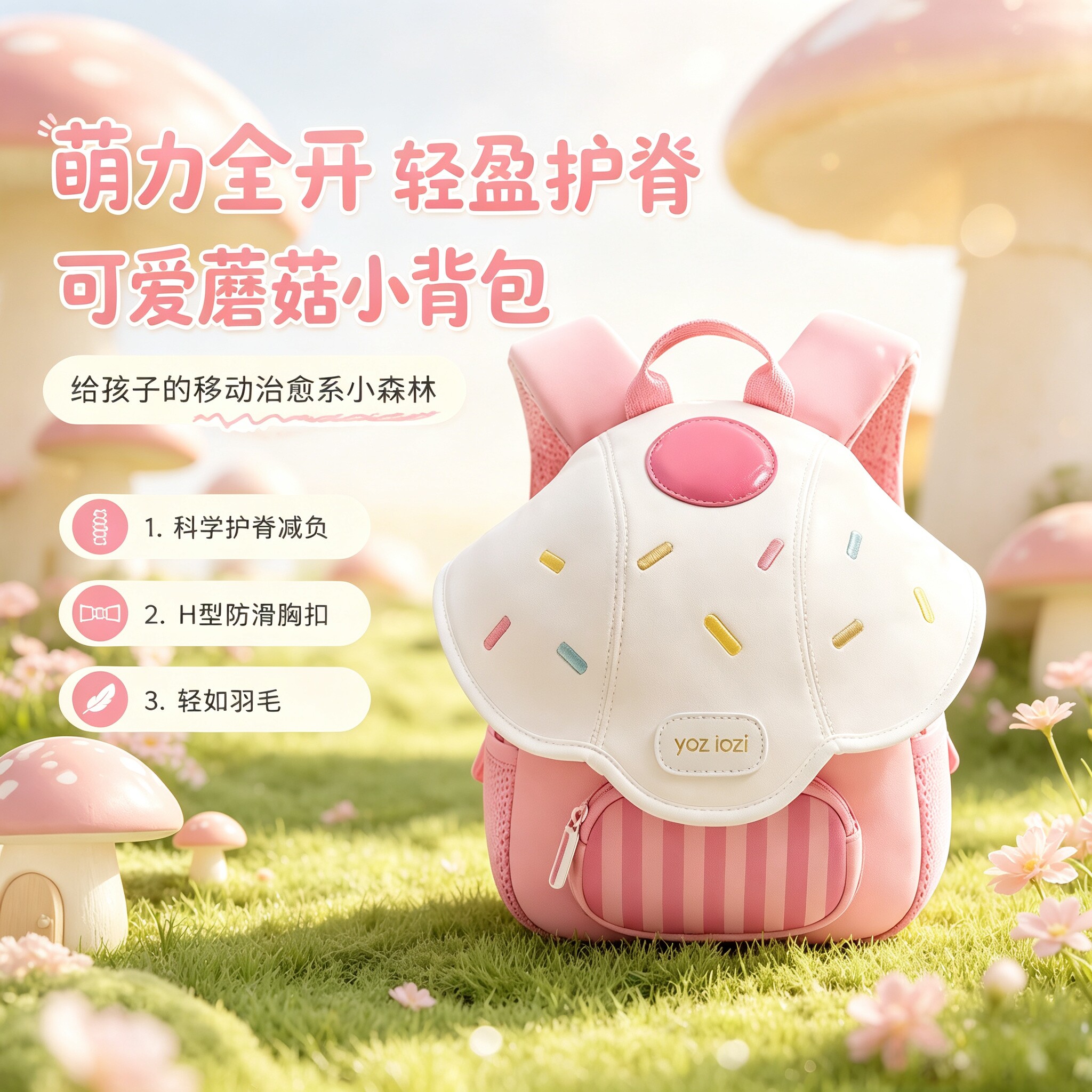 蘑菇小书包幼儿园女童小背包实用