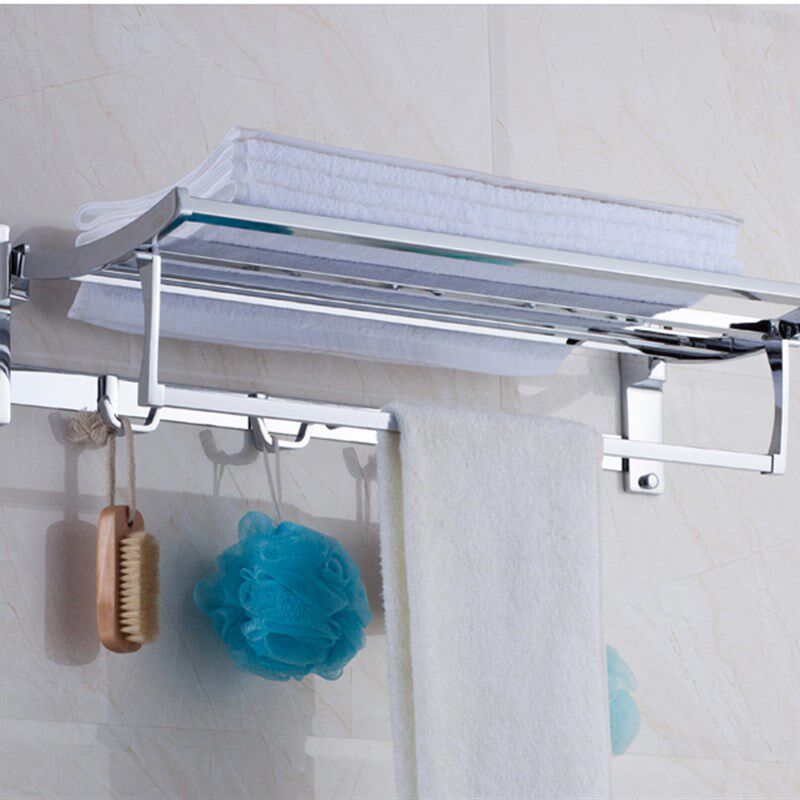 高档浴室挂件 锌合金方管折叠活动浴巾架 带衣钩 新款