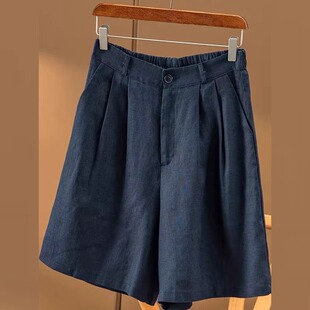 高端苎麻裤 子2024新款 大码 亚麻短裤 五分裤 薄款 棉麻阔腿中裤 女夏季