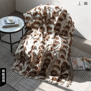 现代简约咖色帆布创意编织床尾巾搭毯沙发床搭酒店民宿软装装饰毯