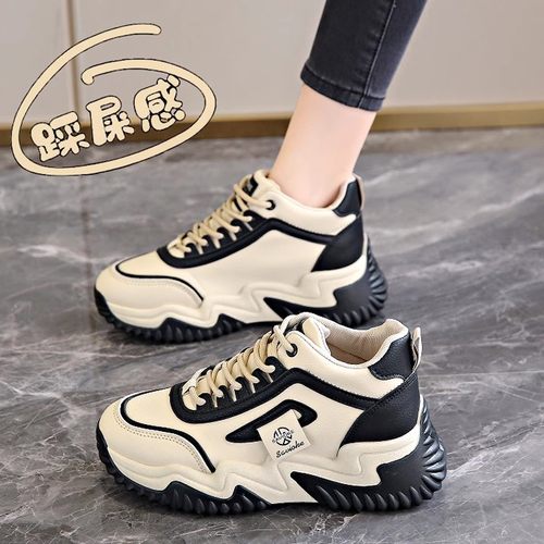 高帮老爹鞋女款2024春季新款秋冬加绒厚底显脚小休闲运动鞋子爆款