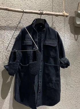 n东1108黑色牛仔外套女加绒加厚新款宽松百搭保暖棉衣女装上衣 潮