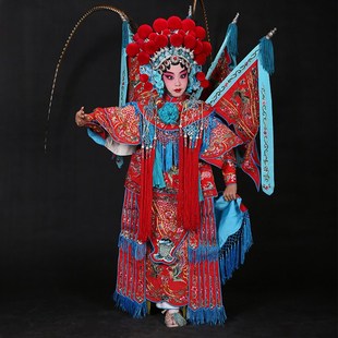 儿童绉勾女靠 京剧戏曲武旦刀马旦戏服穆桂英挂帅杨家女将演出服