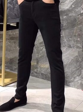 66116秋冬男士直筒黑色男裤弹力修身显瘦欧货商务休闲牛仔裤男潮