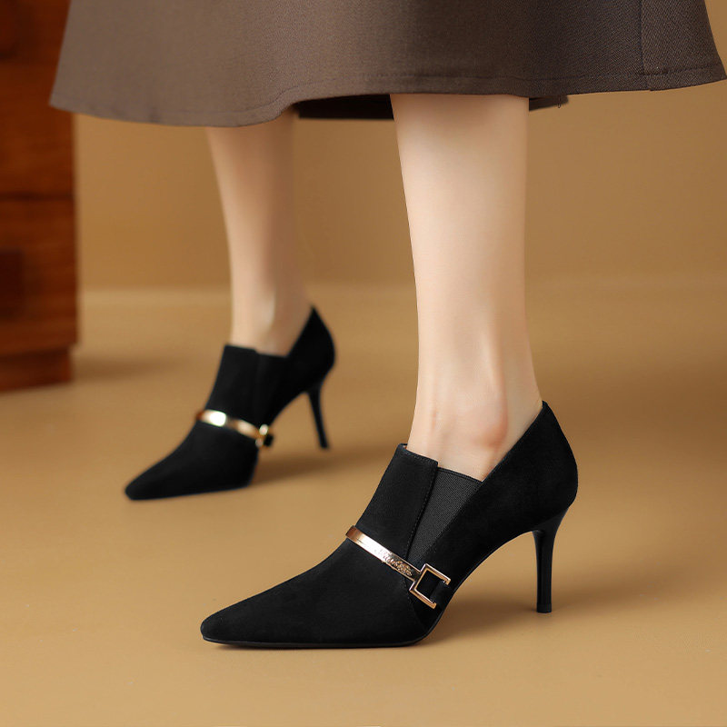 黑色小细跟单鞋女2025春季新款一脚蹬女鞋法式尖头复古深口高跟鞋,女鞋,深口单鞋,淘宝优惠券,粉丝福利购,淘宝优惠卷