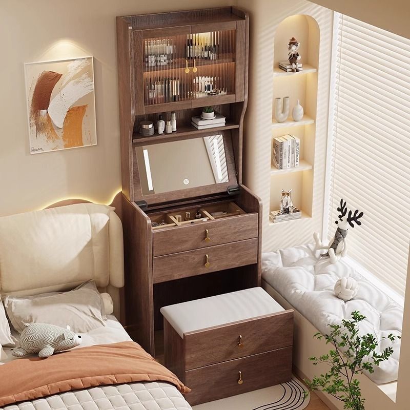 锦巢实木梳妆台斗柜一体卧室轻奢翻盖化妆桌床头小型书桌收纳柜