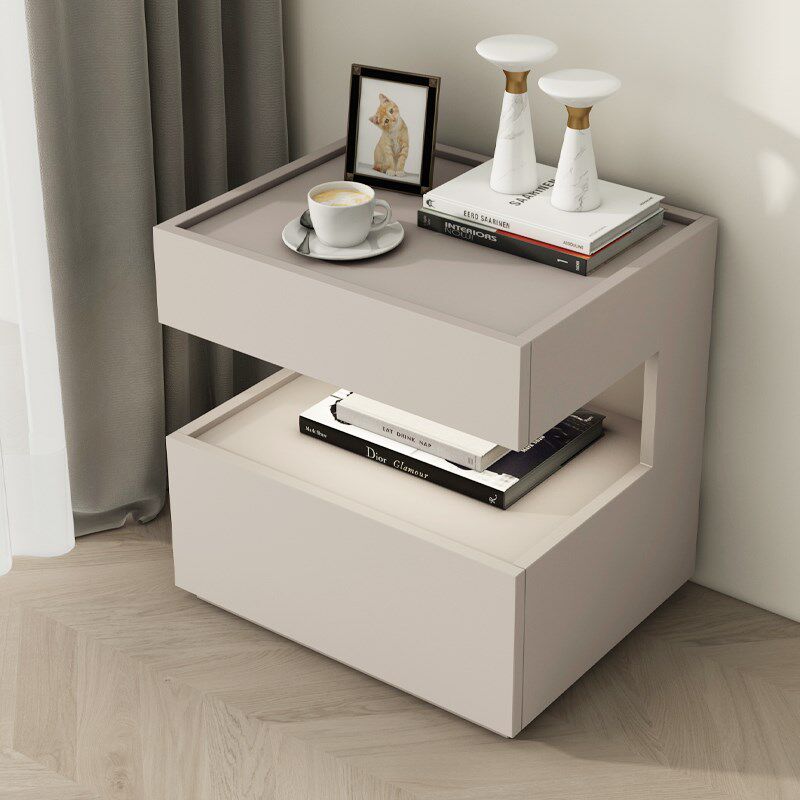 轻奢卧室床边柜意式极简带灯悬浮式床头柜床头储物柜抽屉2025新款