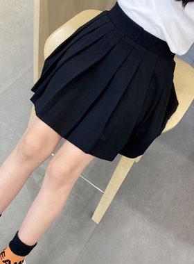 2021夏季女童百褶裙洋气夏装童装黑色短裙儿童半身裙女宝裙子纯棉