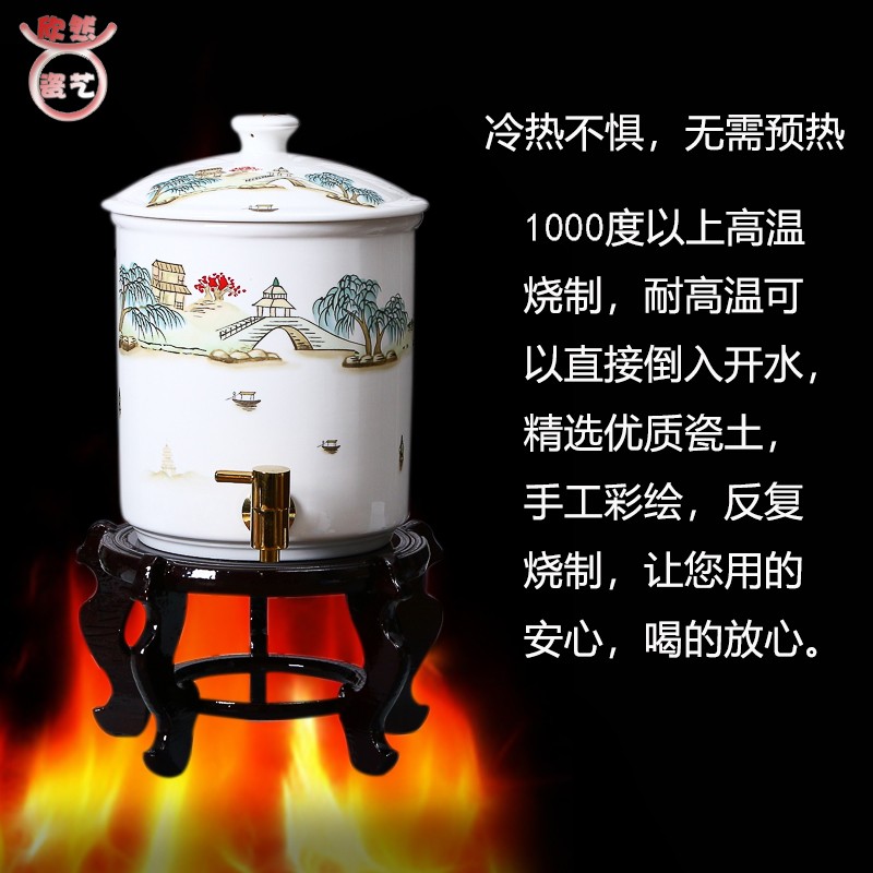 陶瓷冷水壶大容量耐高温带玻璃杯果汁桶凉茶开水壶家用带龙头滤网图片