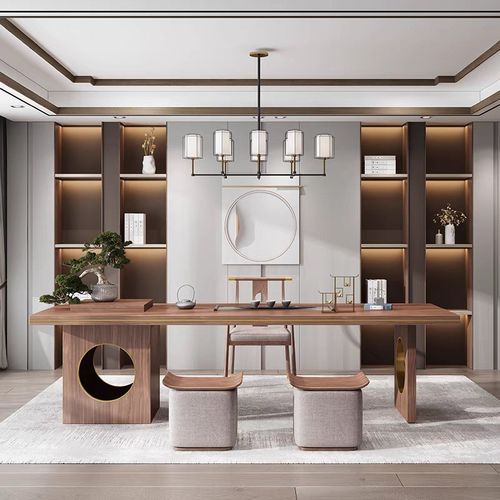 北美黑胡桃木白蜡木茶桌新中式禅意实木茶桌椅组合茶室办公室茶台