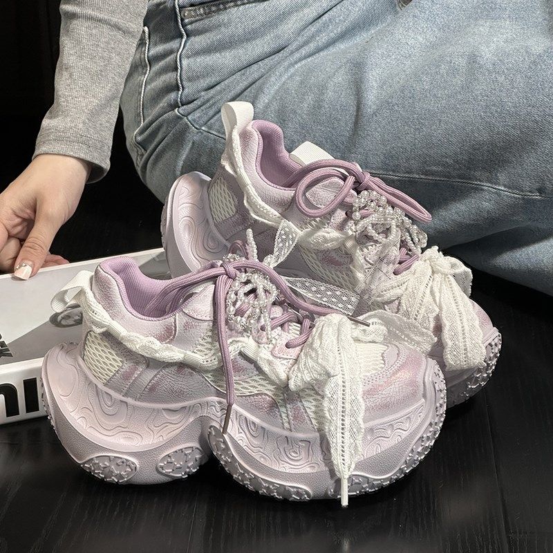 欧货真皮蕾丝透气系带松糕厚底老爹鞋女百搭小个子增高休闲运动鞋,女鞋,老爹鞋,淘宝优惠券,粉丝福利购,淘宝优惠卷