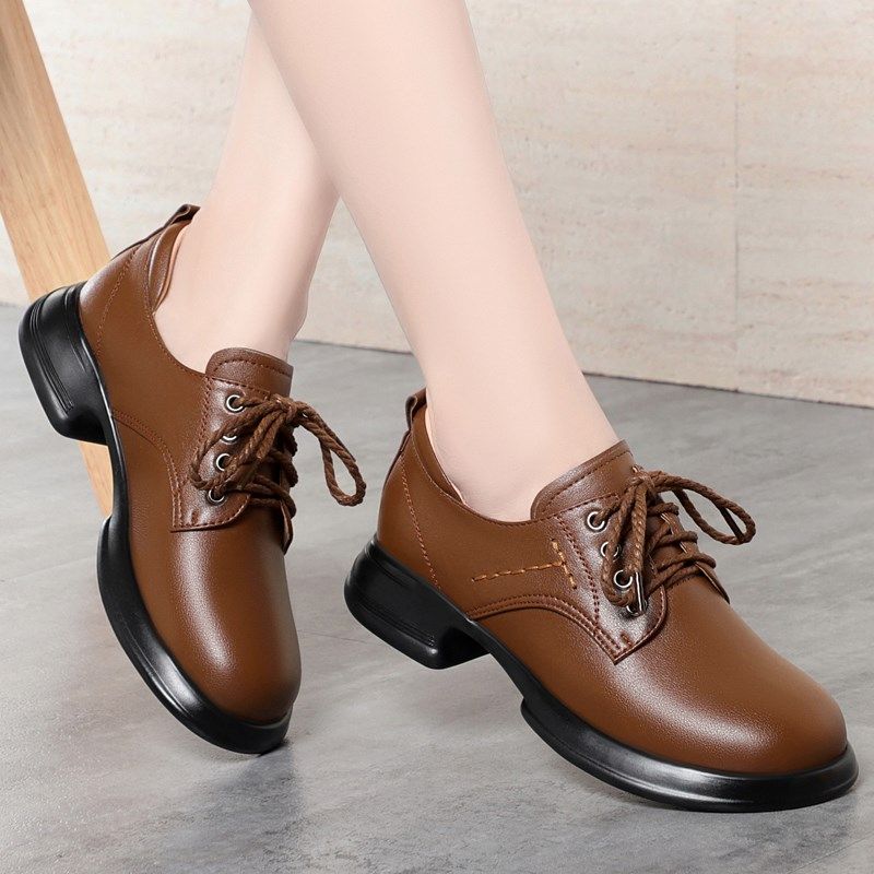 女式皮鞋真皮系带单鞋2025春季新款软底妈妈鞋子粗跟舒适工作女鞋,女鞋,深口单鞋,淘宝优惠券,粉丝福利购,淘宝优惠卷