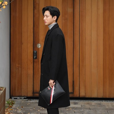 秋冬毛呢大衣男中长款英伦风冬季加厚双排扣高级感呢子西装外套男
