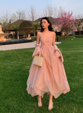 大码女装2025夏季度假风吊带甜美雪纺纱加肥加大超仙荷叶边连衣裙