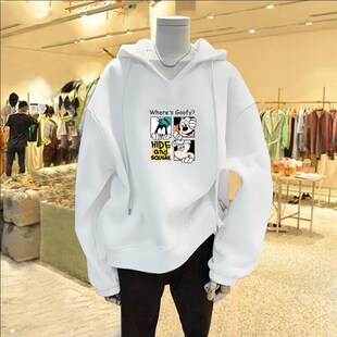春秋季新款闺蜜情侣装男女外套学生班服连帽V领卡通印花薄款卫衣