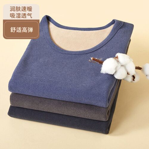 保暖背心女加厚驼绒发热秋冬圆领中老年加绒保暖马甲可外穿上衣男