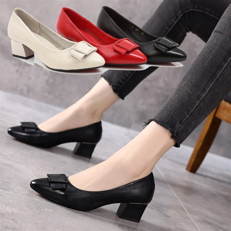 小脚女鞋牛皮特小码31 32 33单鞋粗跟软底真皮红色中跟一脚蹬皮鞋,女鞋,浅口单鞋,淘宝优惠券,粉丝福利购,淘宝优惠卷